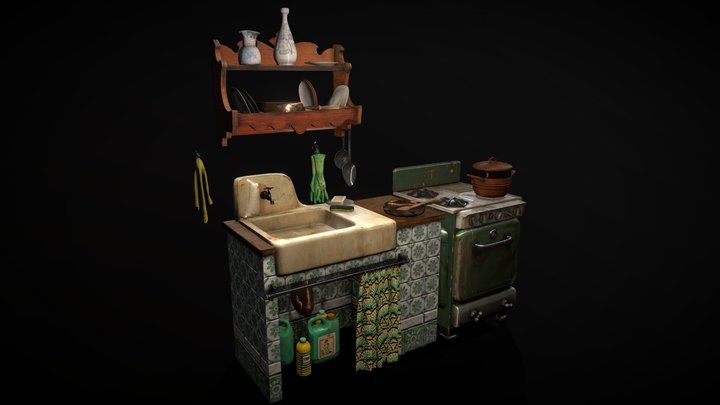 Antique Kitchen - High Resolution 3D Model