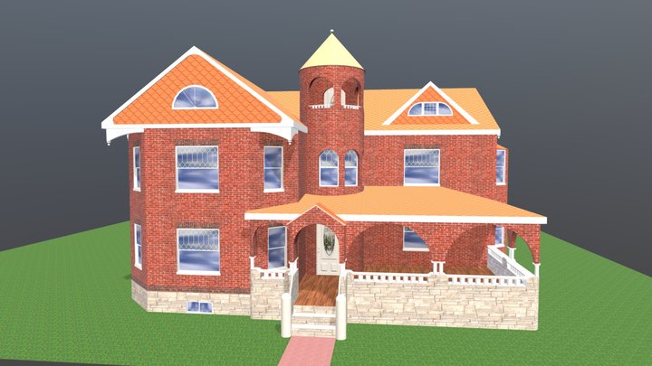 Victorian Brick house with new copper roof 3D Model