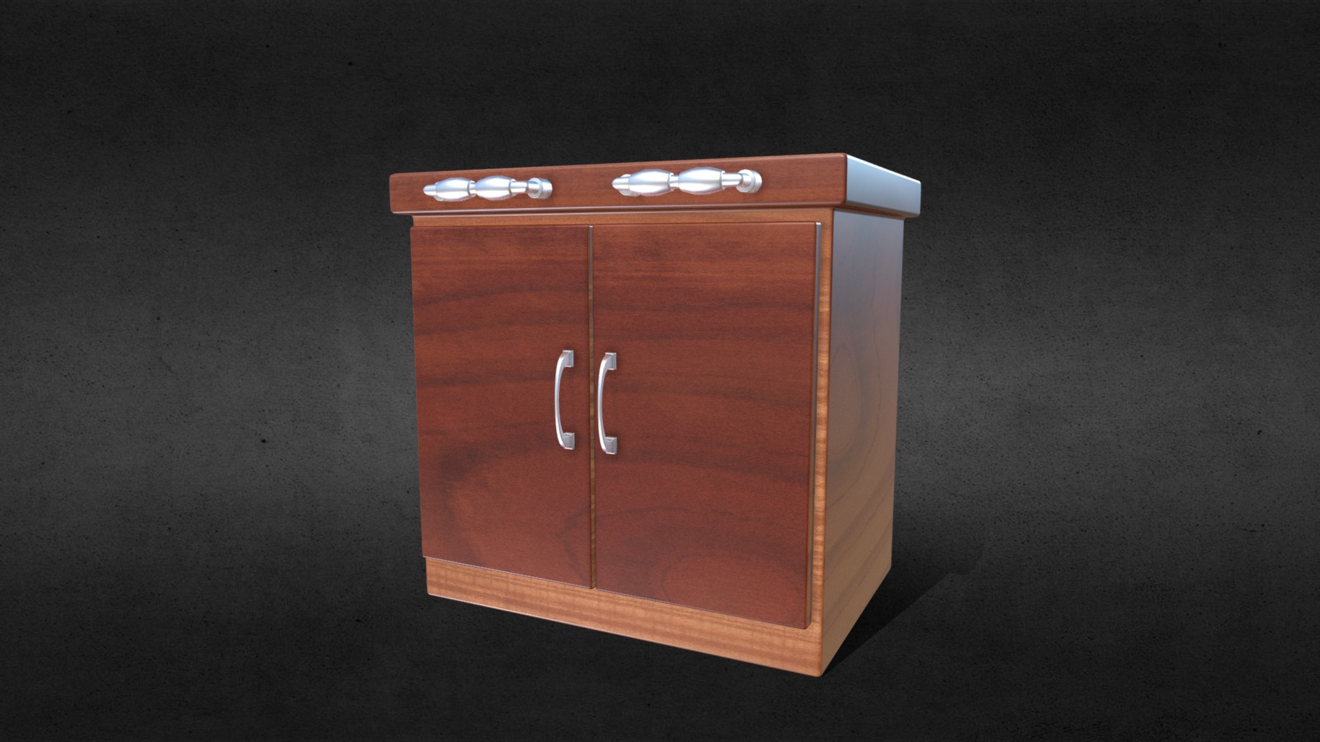 3D model Two Door Wooden Cupboard - This is a 3D model of the Two Door Wooden Cupboard. The 3D model is about a wooden cabinet with a light on top.