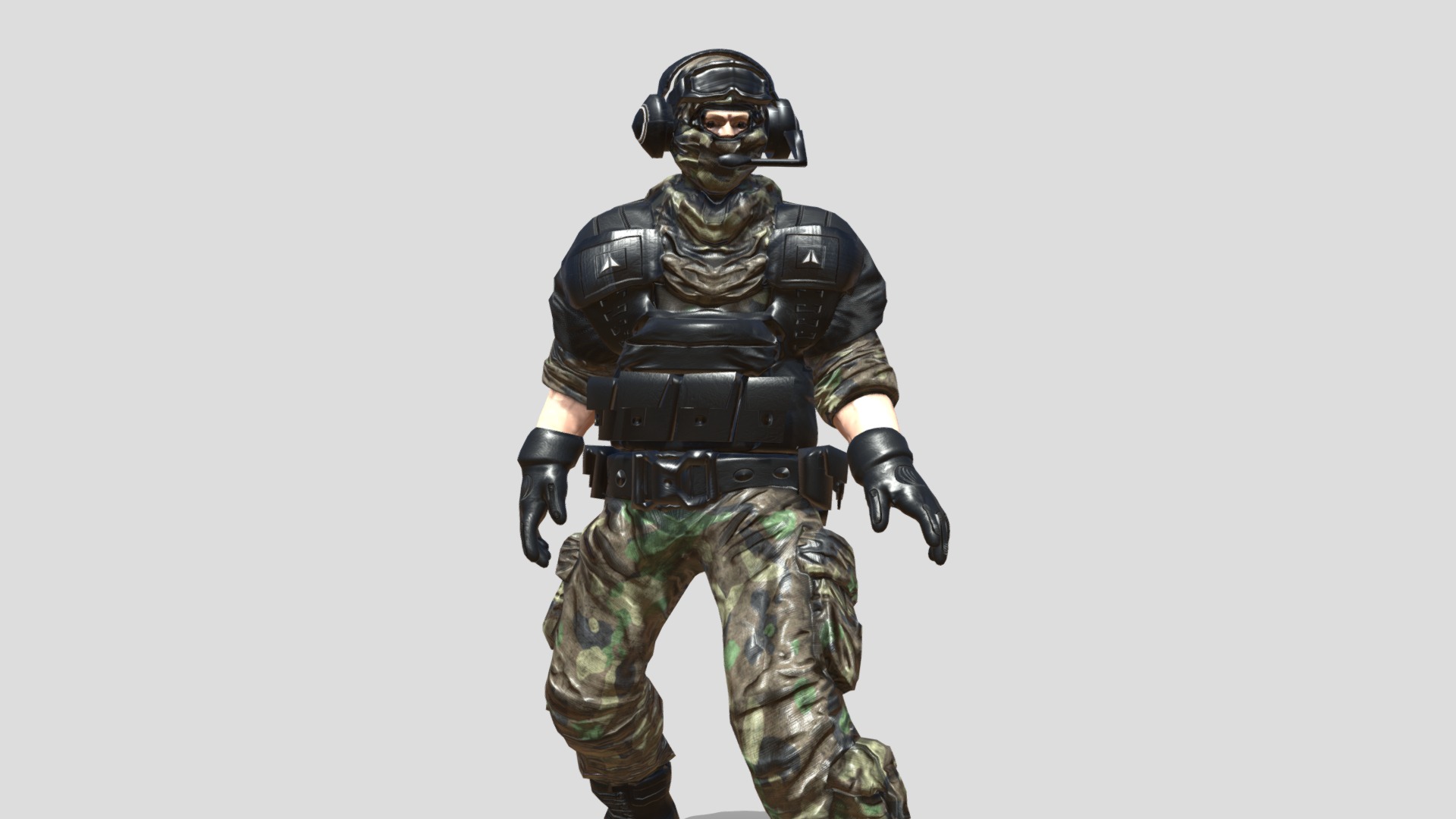 3D model Soldier camouflage animation - This is a 3D model of the Soldier camouflage animation. The 3D model is about a person in a garment.