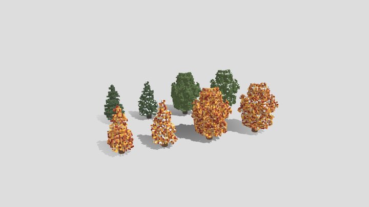 Voxel Trees + Voxel file. Variations of colors. 3D Model