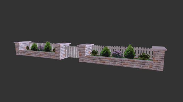 Fence With Grass 3D Model