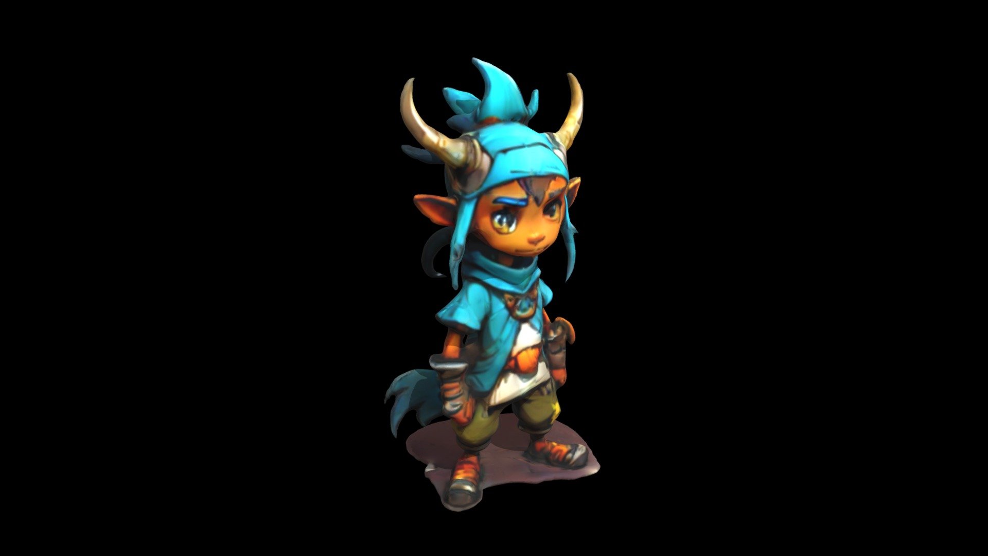 a cartoon character with horns and a blue cap - Download Free 3D model ...