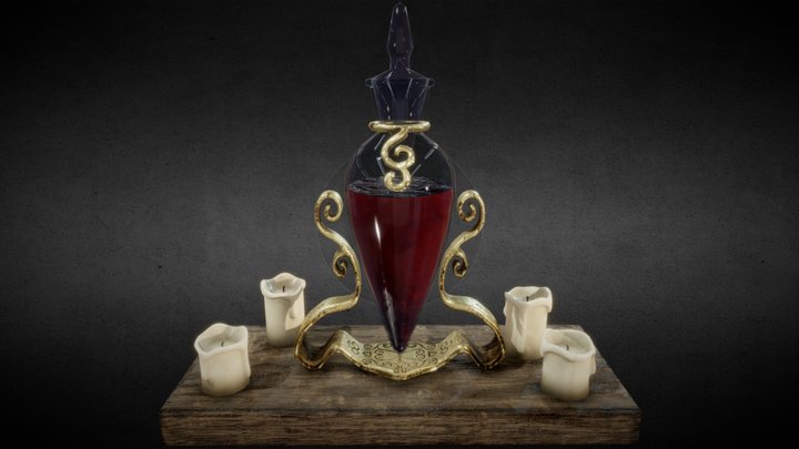 [Set] Bottle with Blood on a Shelf with Candles 3D Model