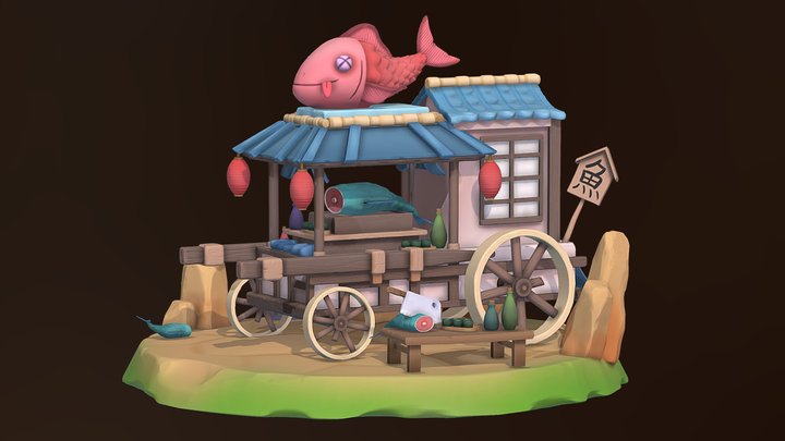 The Traveling Wagon - Fish Vendor 3D Model