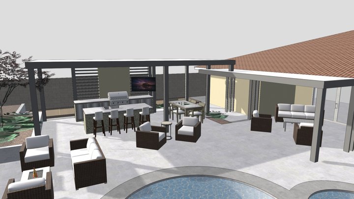 Modern Pool Patio 3D Model