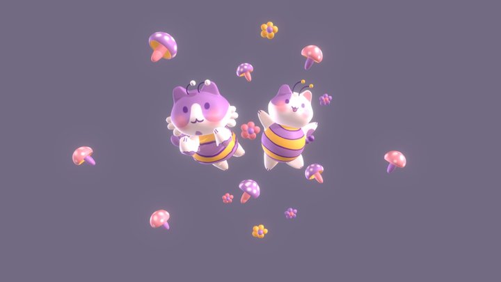 gatitos vestidos de abeja 3D Model