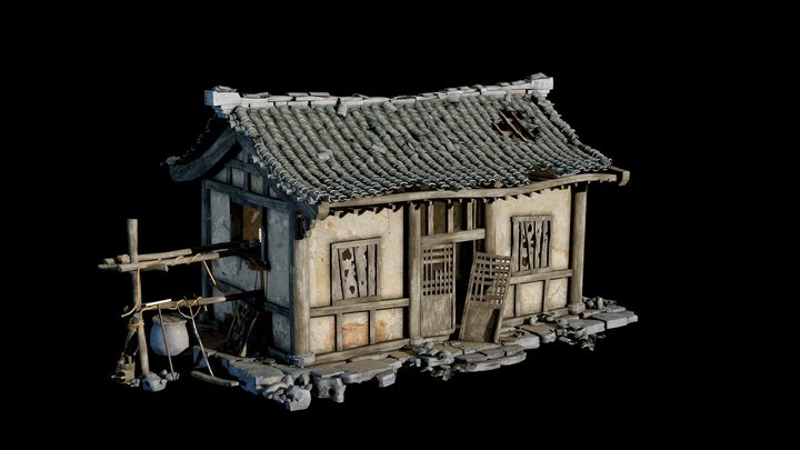 Old Chinese Roof House 3D Model