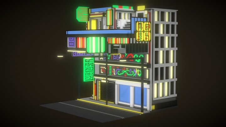 cyberpunk voxel building 3D Model