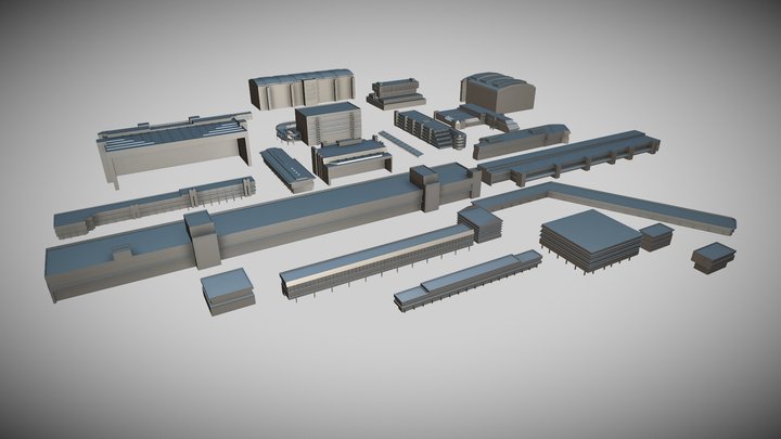 Facility Buildings Kitbash 3D Model