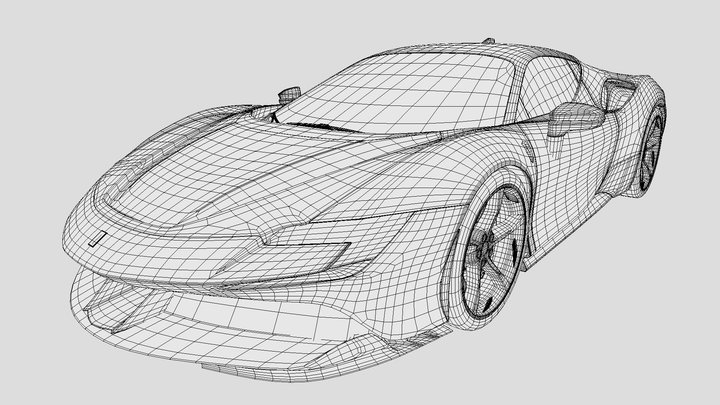Wireframe Ferrari SF90 3D Model