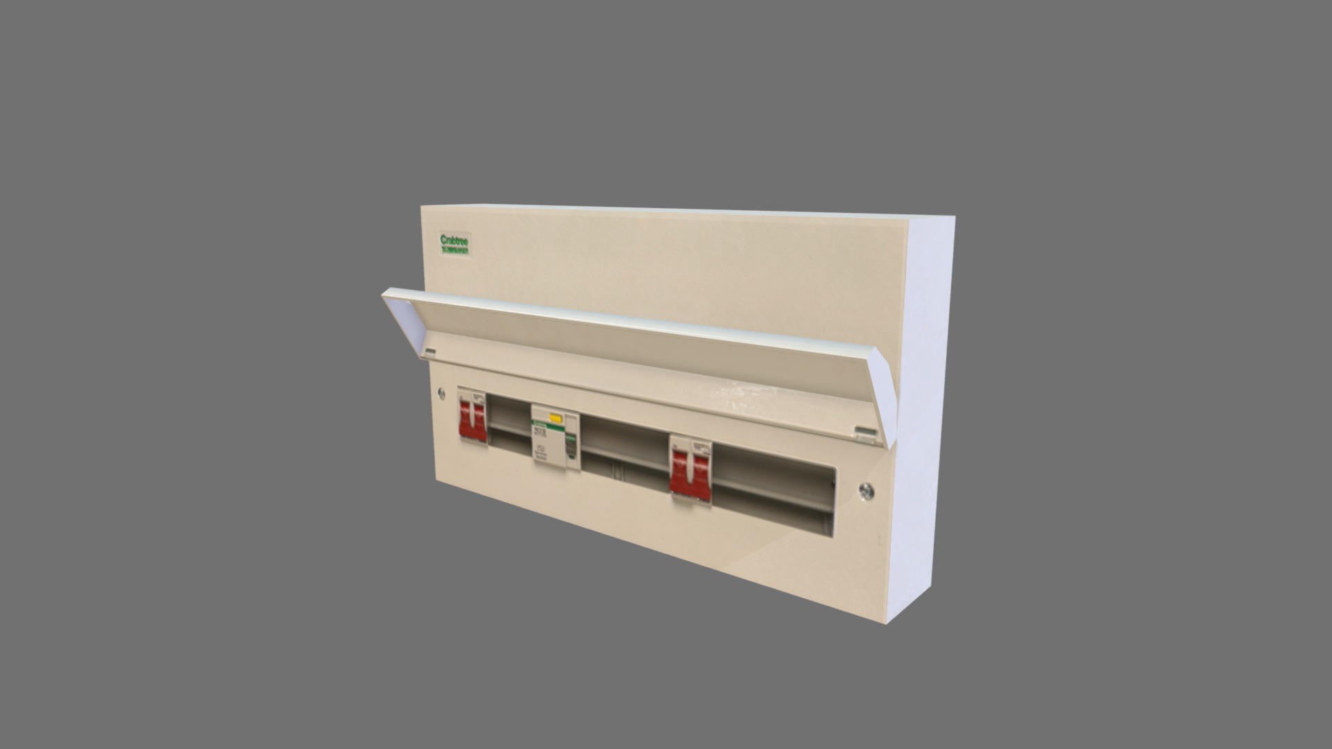 3D model Electrical cabinet 07 - This is a 3D model of the Electrical cabinet 07. The 3D model is about a white box with a red and green logo on it.