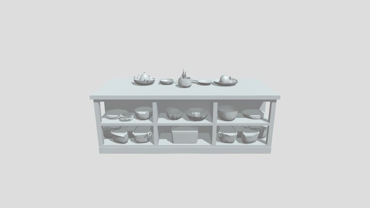 Kitchen island with baskets and dishes 3D Model