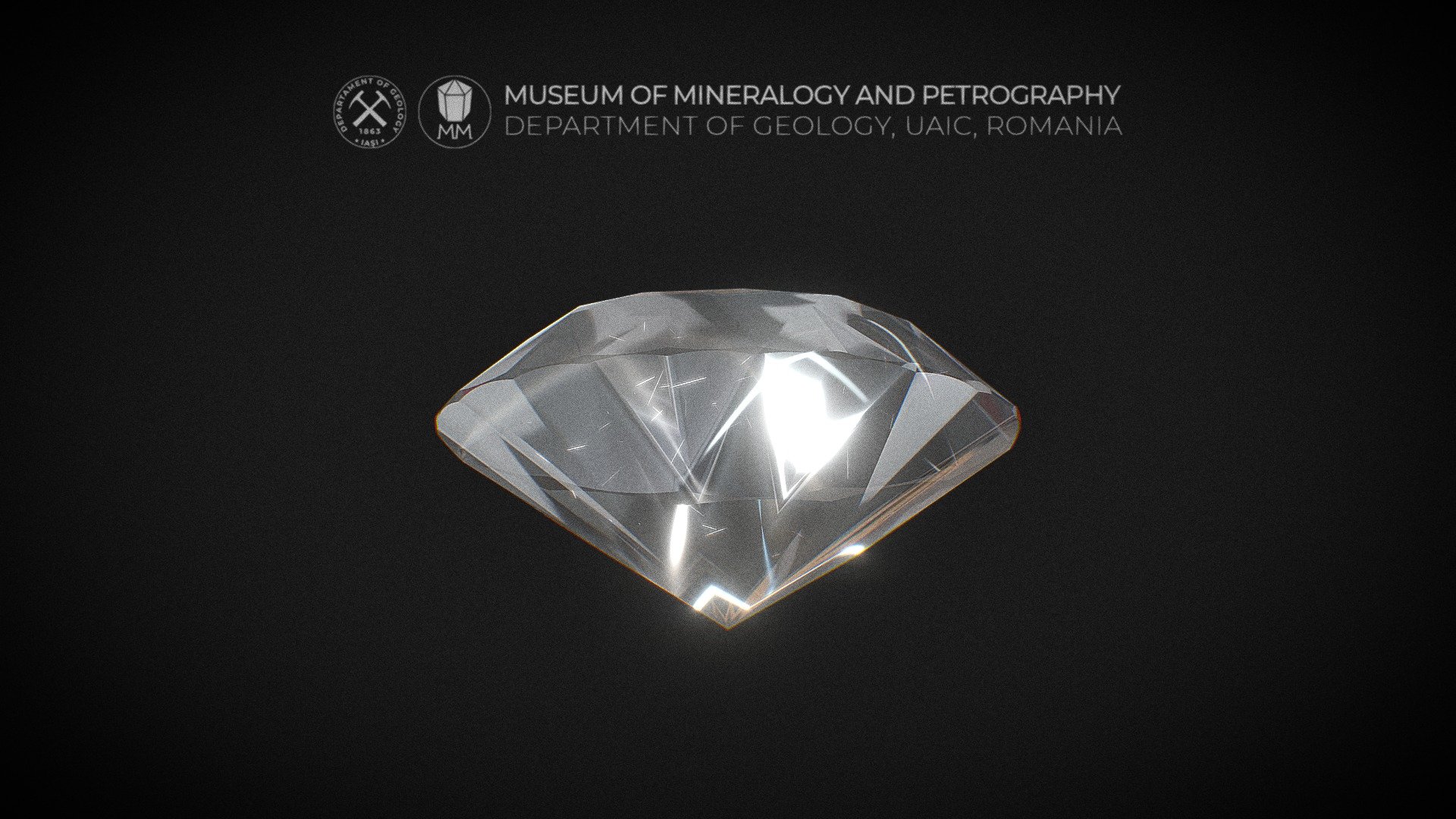 Diamond with round brilliant cut (flatter crown) — Sketchfab embed 3D viewer