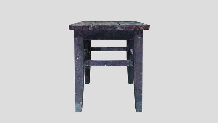 Wooden-tabouret-splattered-with-paint-a 3D Model
