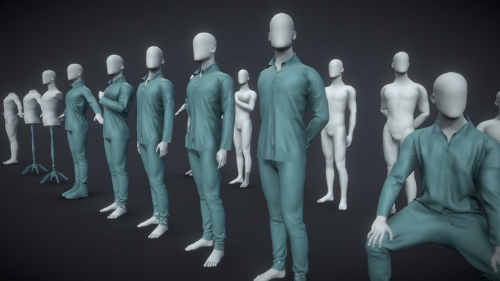 BlenderRig Male Base Mannequin Set for Sculpting 3D Model
