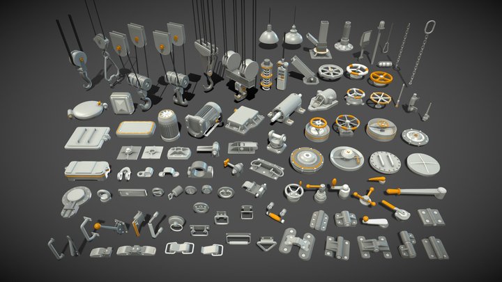 Industrial Kitbash 5 - 100 pieces 3D Model