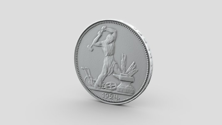 Old 100 years russian coin 3D Model