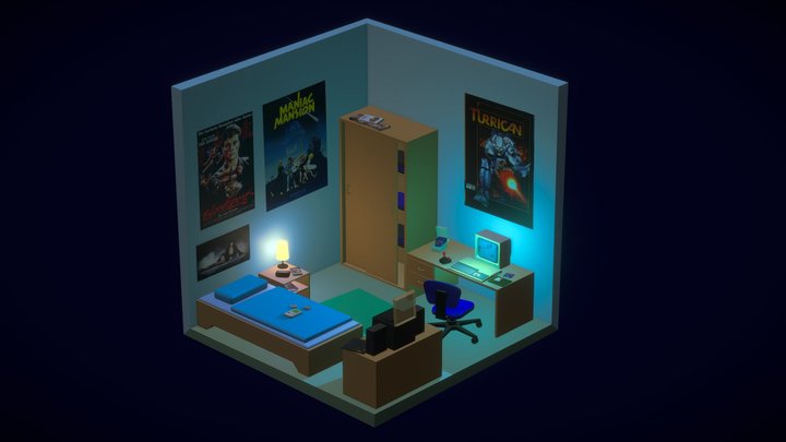 Retro Amiga Gaming Room 3D Model