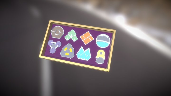 Sinnoh Badges with Rowan Wood Box 3D Model