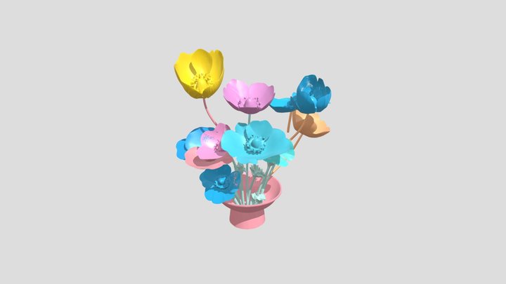 Blue Anemone flowers in a vase 3D Model