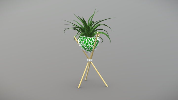 pot - bamboo stick - air plant – Free 3D Model STL
