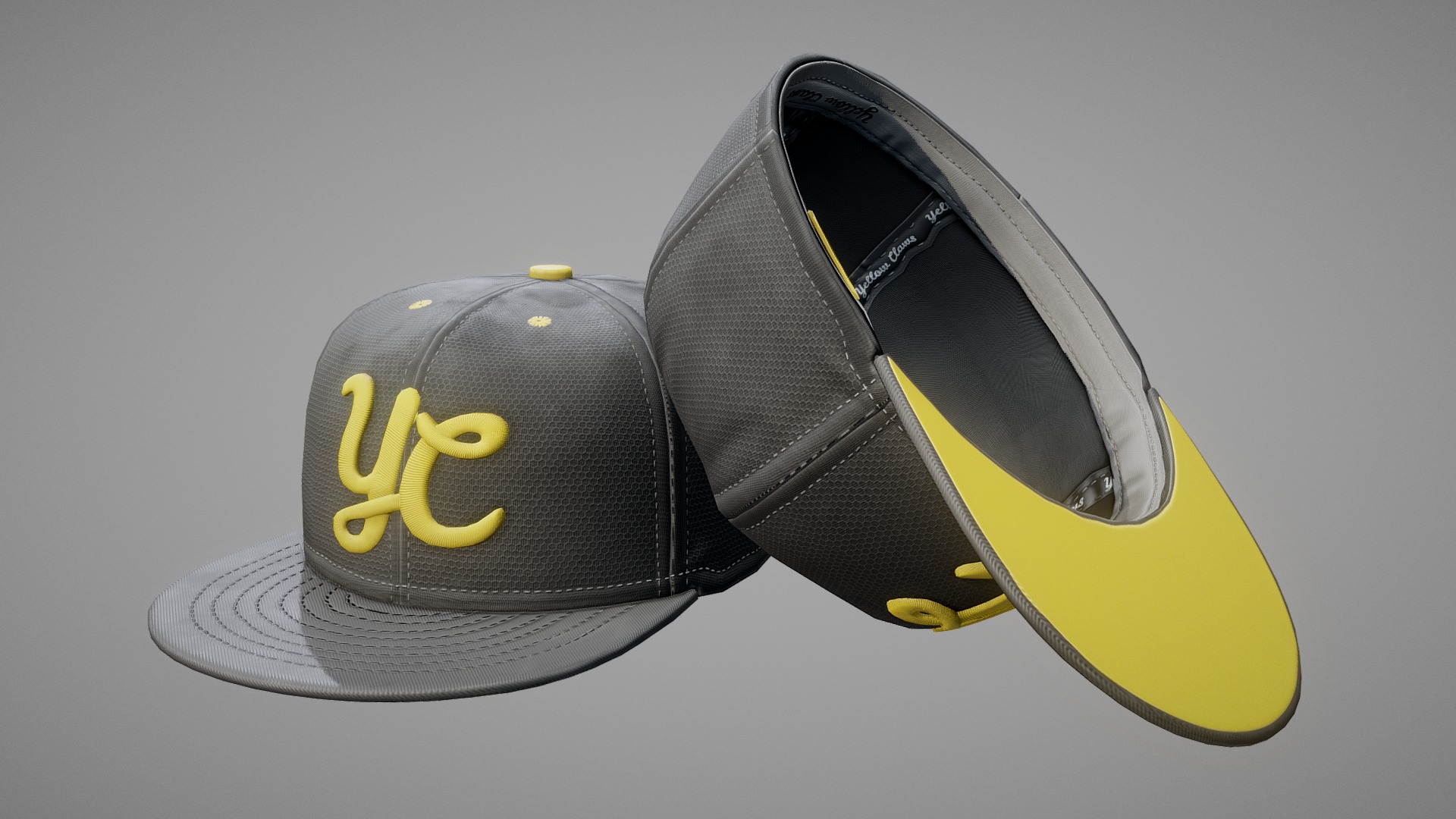 3D model Baseball Cap Black Pristine - This is a 3D model of the Baseball Cap Black Pristine. The 3D model is about a black and yellow shoe.