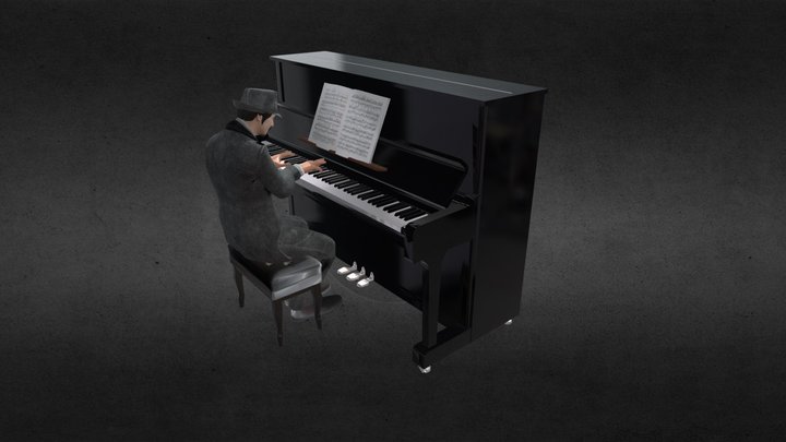 Jazz Pianist Musician with Piano Model Animation 3D Model