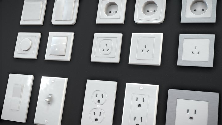 Power outlets and Lights Switches Pack Low-poly 3D Model