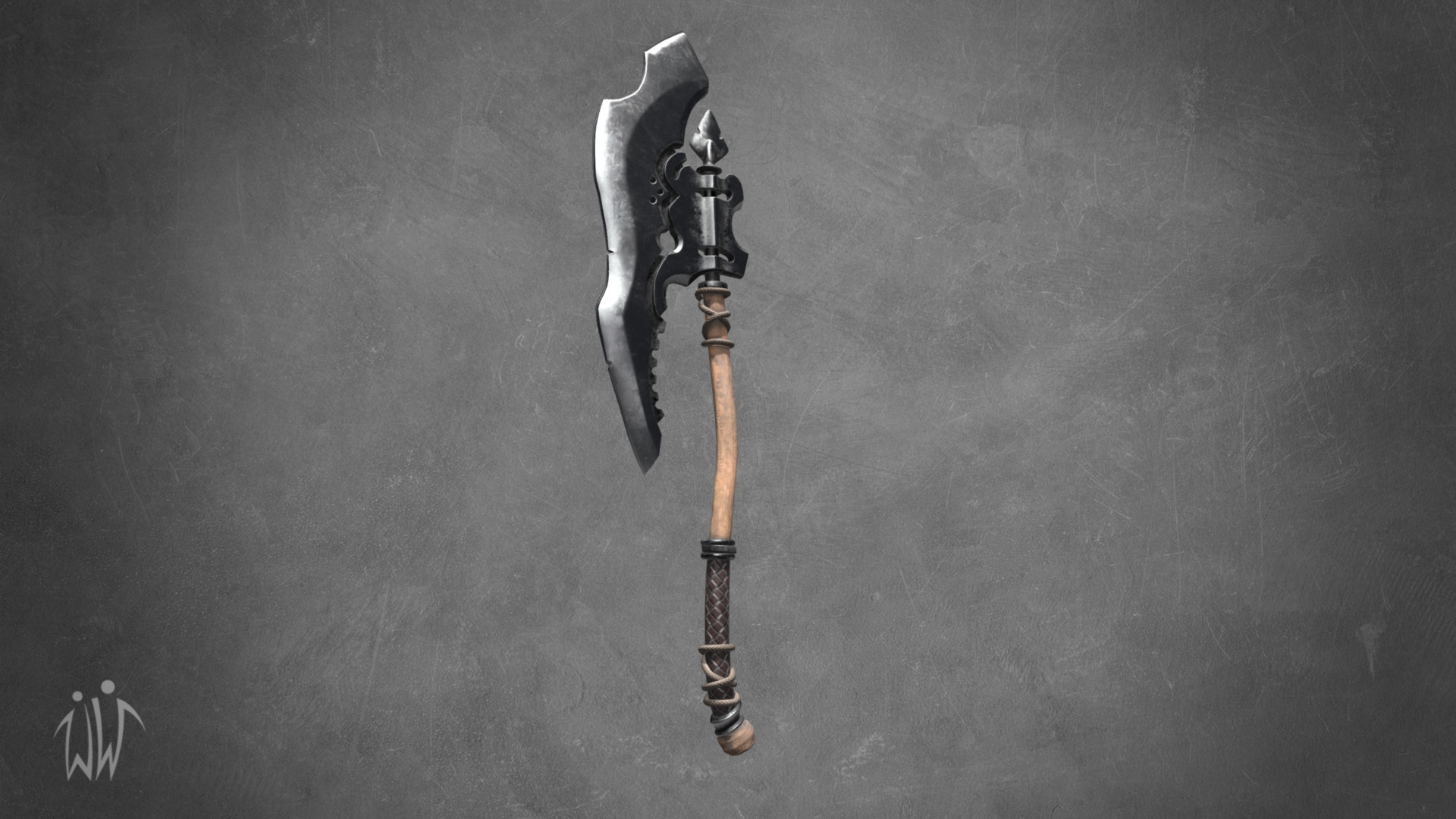 3D model Medieval Battle Axe - This is a 3D model of the Medieval Battle Axe. The 3D model is about a sword with a long handle.