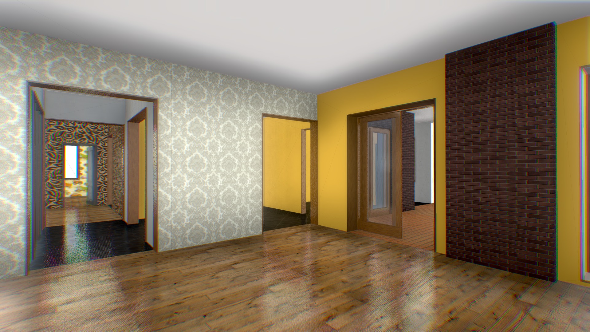 3D model apartment floor plan VR model without furniture - This is a 3D model of the apartment floor plan VR model without furniture. The 3D model is about a hallway with doors.