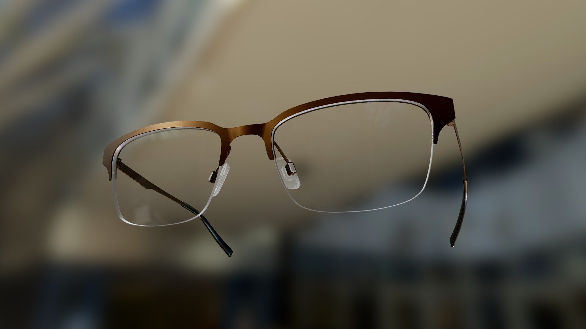 Titanium Half-Rim Rectangle Glasses (Brown)