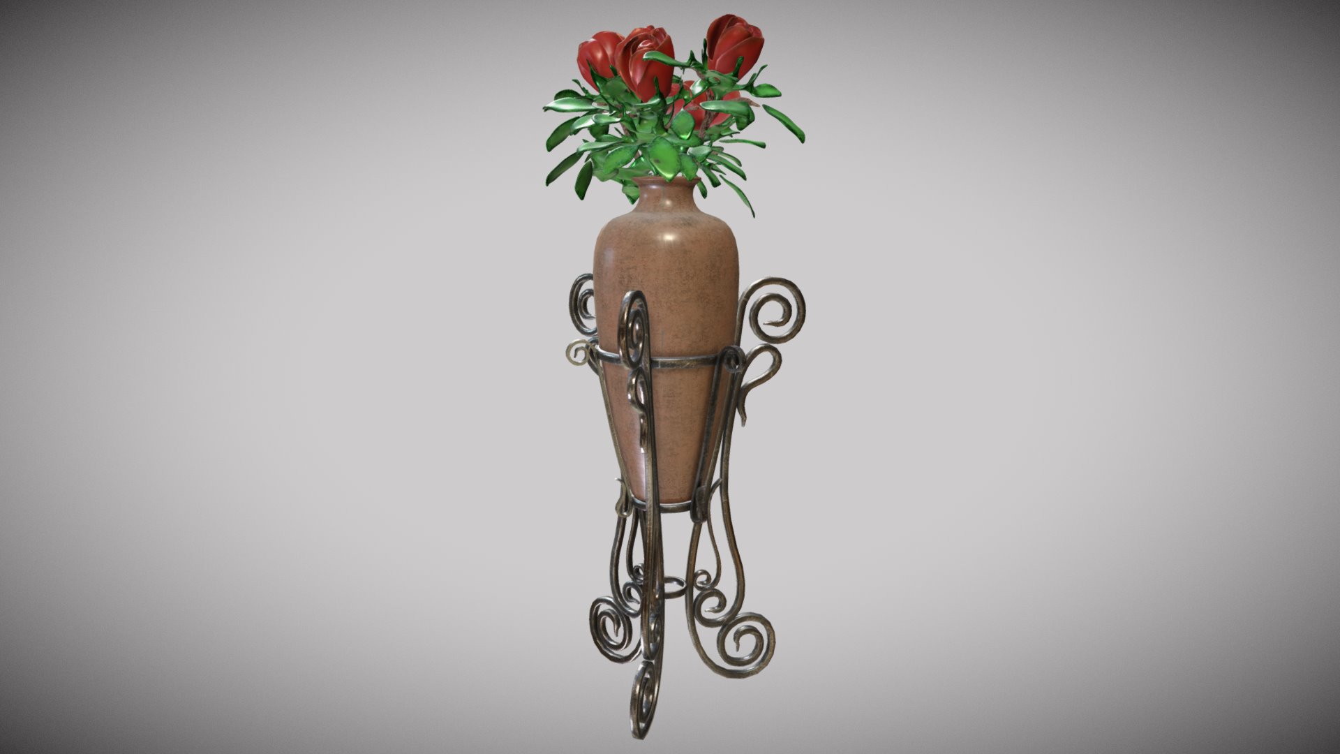 3D model Rose Garden Set –  Support Anfora - This is a 3D model of the Rose Garden Set -  Support Anfora. The 3D model is about a vase with red roses.