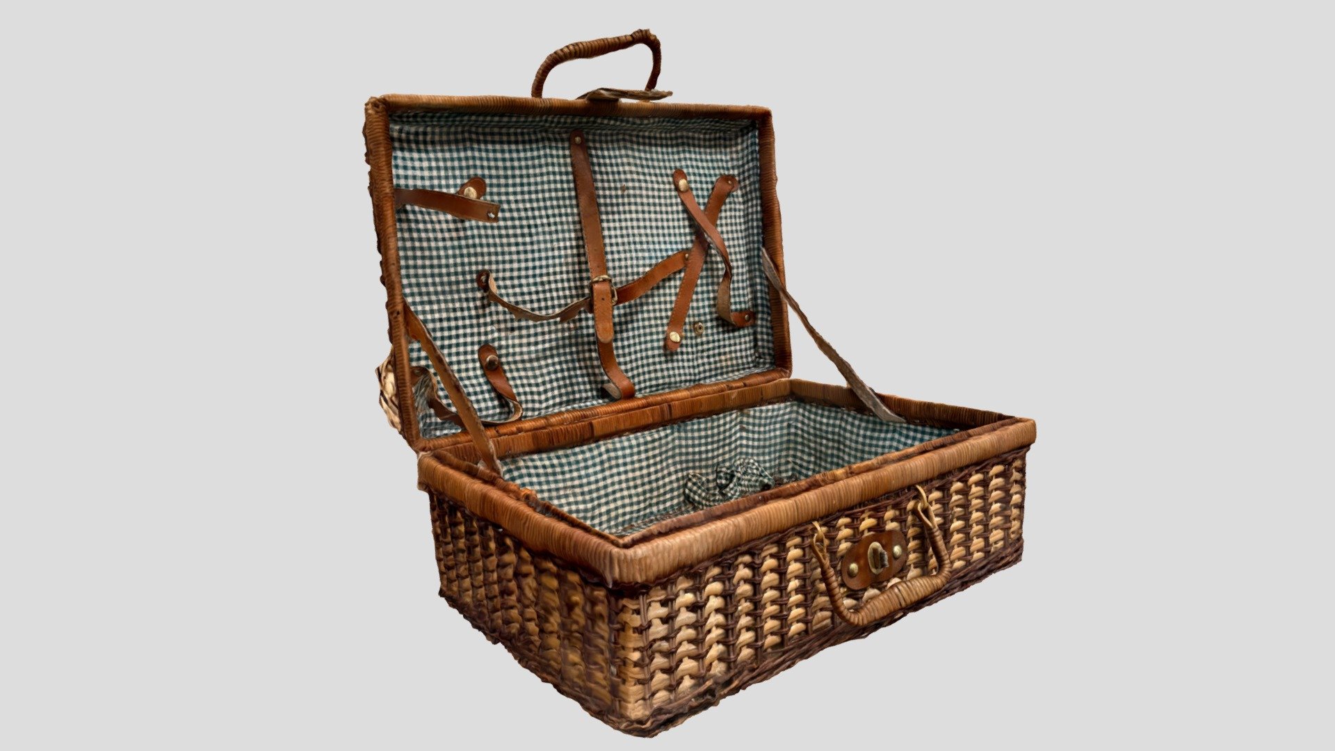 Vintage wicker picnic hamper open Buy Royalty Free 3D model by blackfirefilms [7dad98b