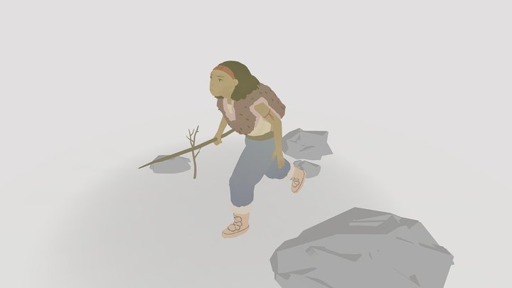 Neanderthal woman crouching 3D Model