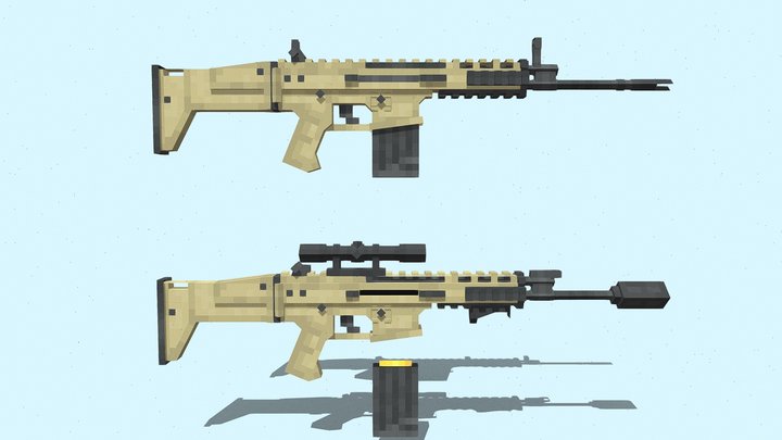 FN SCAR-H - Low Poly (Minecraft) 3D Model
