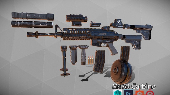 M4A4 carbine pbr ( free model ) 3D Model