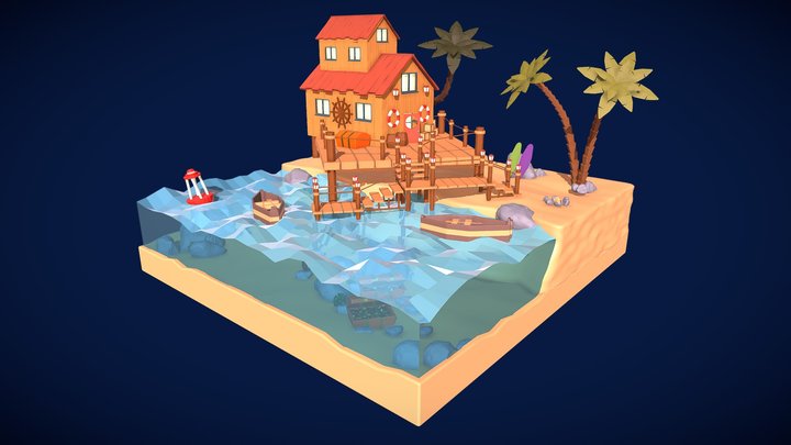 Beach hut stylized 3D Model