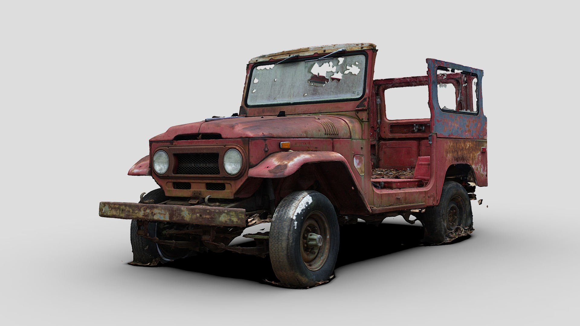 3D model Abandoned Land Cruiser (Raw Scan) - This is a 3D model of the Abandoned Land Cruiser (Raw Scan). The 3D model is about a red truck with a white background.