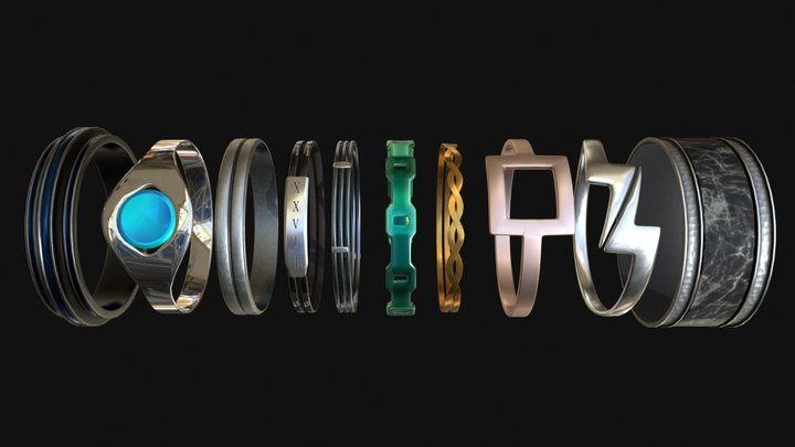 Modern rings - high quality 3D Model