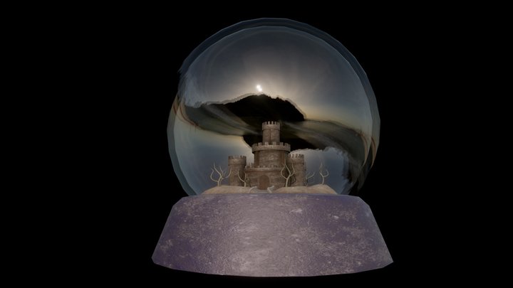 Miniature castle in a glass display dome 3D Model