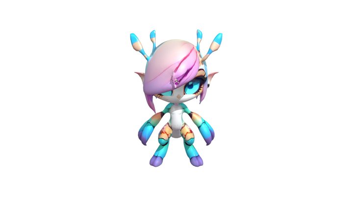 Chibi anthro mantis cartoon with large eyes and 3D Model