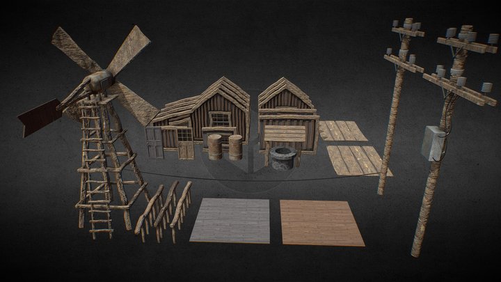 Desert Western Village Town Modular Wall Pieces 3D Model