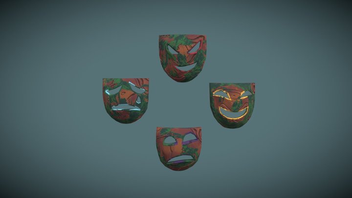 Set of Emotion Masks (Low Poly) 3D Model