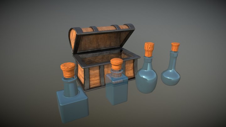 Stylised Chest & Potions Version 1 3D Model
