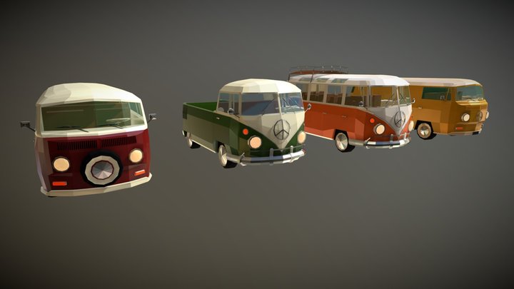 Low Poly Camper Van Pack 3D Model