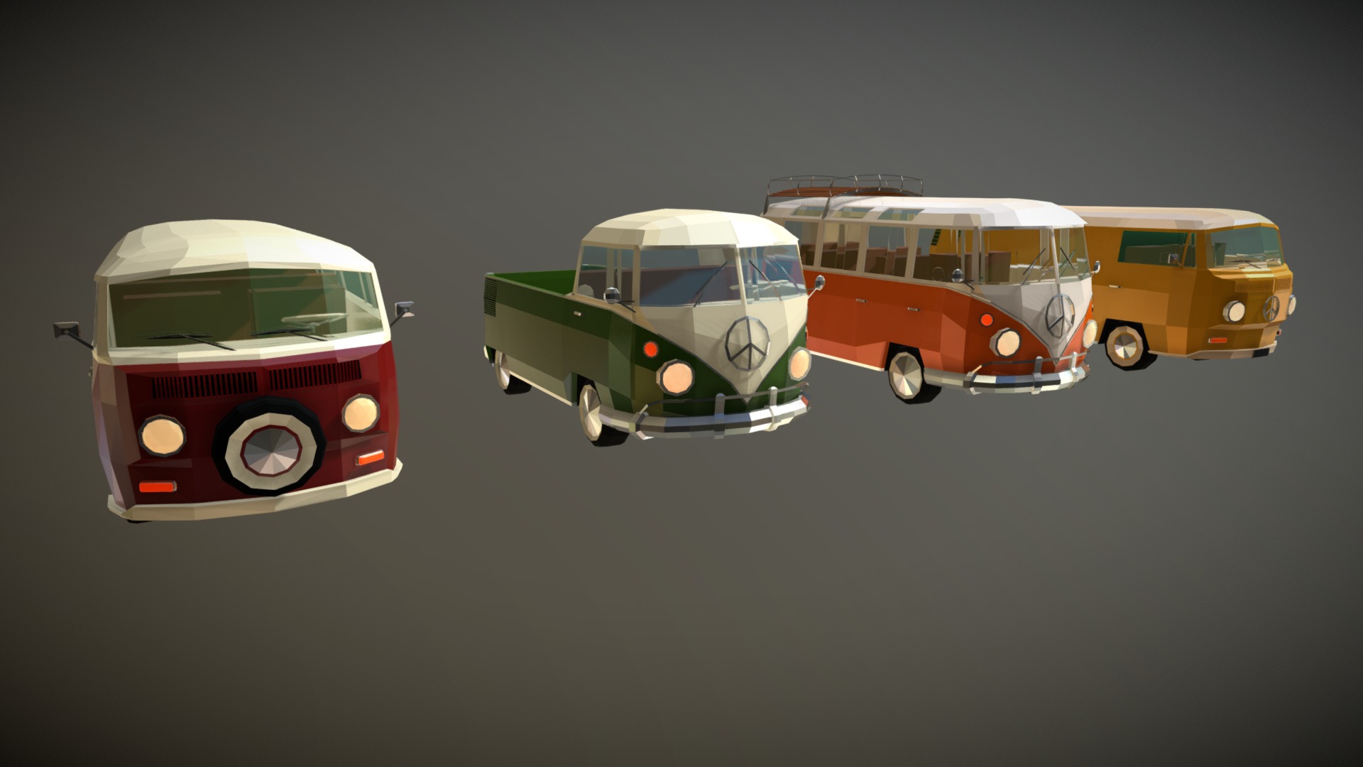 3D model Low Poly Camper Van Pack - This is a 3D model of the Low Poly Camper Van Pack. The 3D model is about a group of buses.