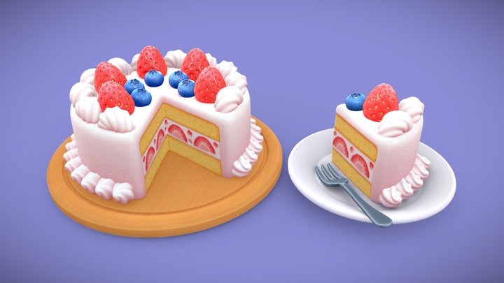 Stylized Strawberry Cake 3D Model