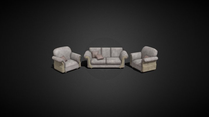Low Poly Sofa Set 3D Model