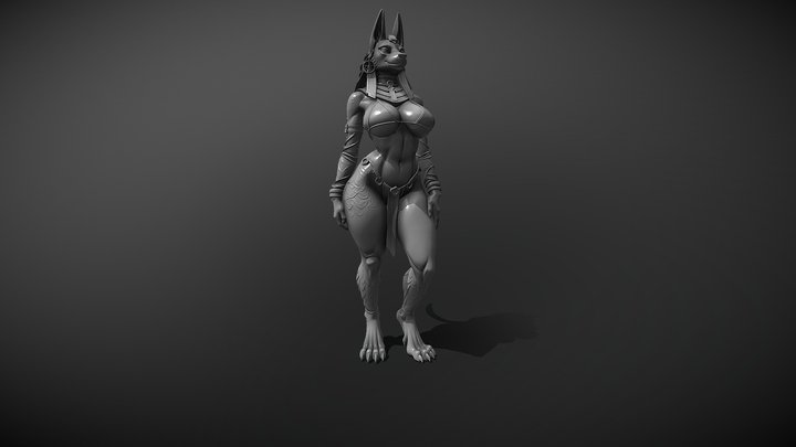 Female Anubis Statue 3D Model